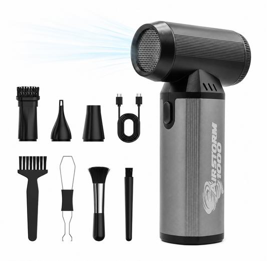 Cordless Handheld Air Duster & Fan AirStorm 1000: 180,000 RPM, With LED Light, 100-Min Battery, >1lb, 18W Fast Charge